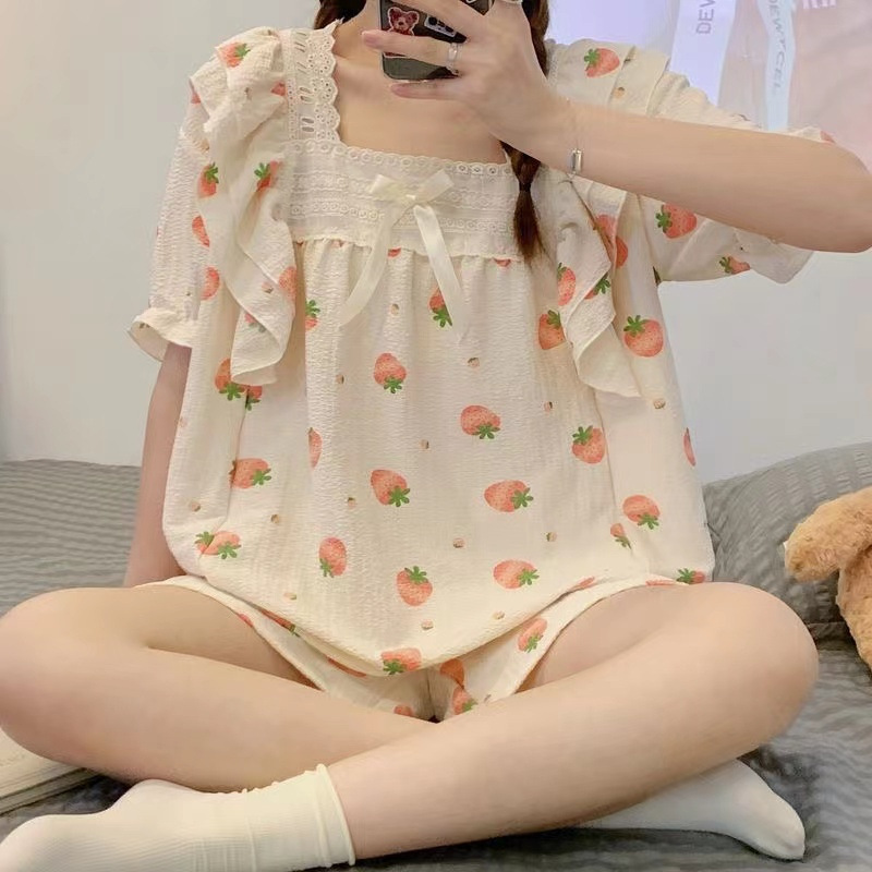 New Japanese Pajamas Women's Short-sleeved Doll Collar Cute Summer Korean Style Home Wear Outfit