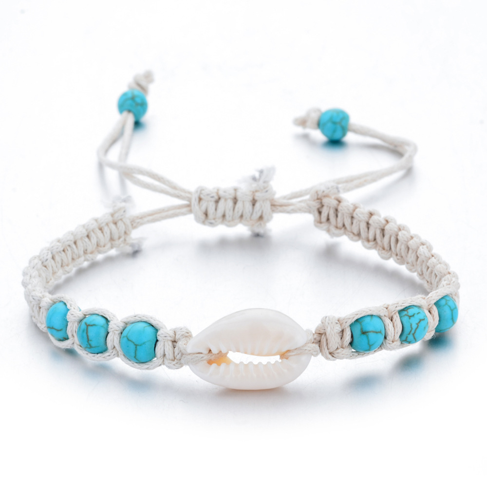 European and American fashion small jewelry natural stone shell bracelet hand woven adjustable wax rope chain bracelet ladies wholesale