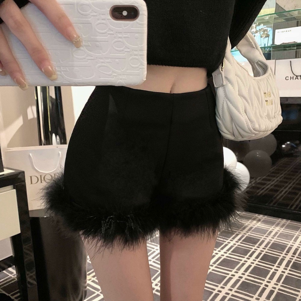 Paris design Ceciliaorg black shorts women's autumn and winter outer wear 2024 New boot pants high waist slimming A- Line