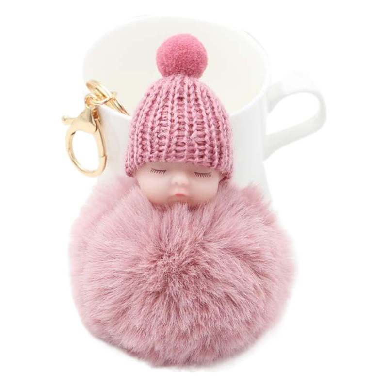 KOOROL sleeping cute baby fur ball key chain pendant plush doll pendant car bag key chain pendant