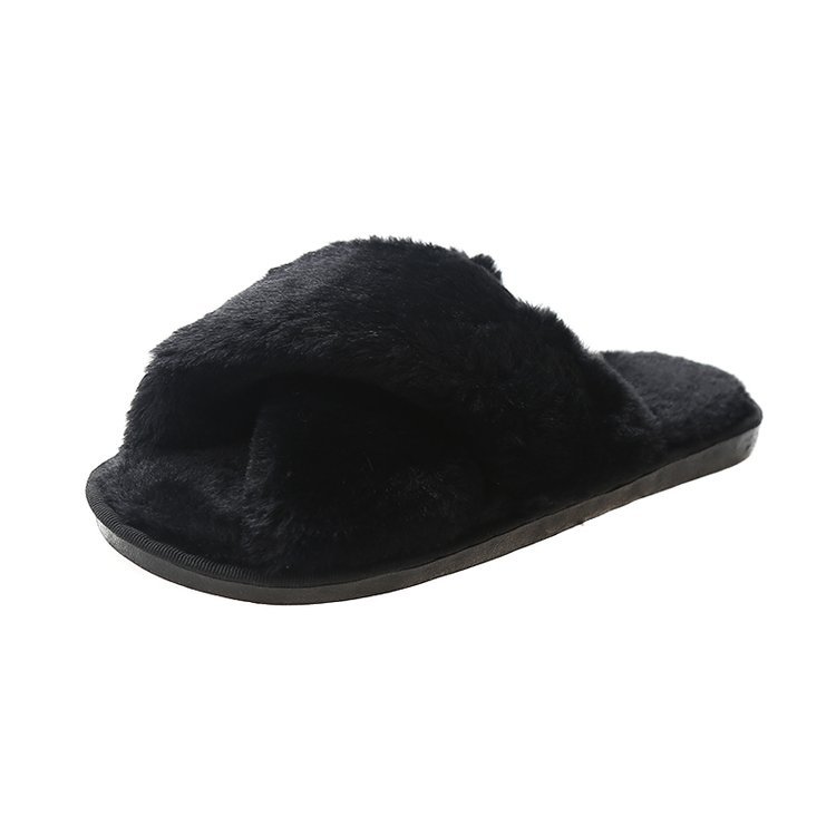 Picture of Foreign trade plush cotton slippers for women 2022 autumn and winter New Women's Flat open toe home Cross plush slippers wholesale