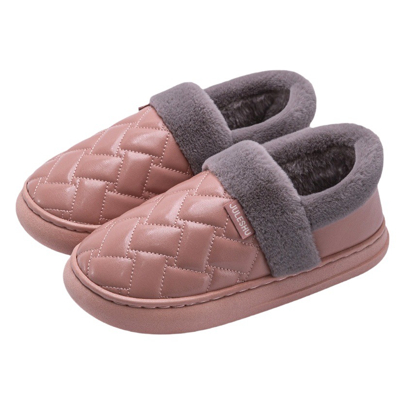 Waterproof Leather Cotton Slippers Women's Autumn and Winter 2025 New Indoor Home Non-slip Outer Wear Leather Slippers Men's