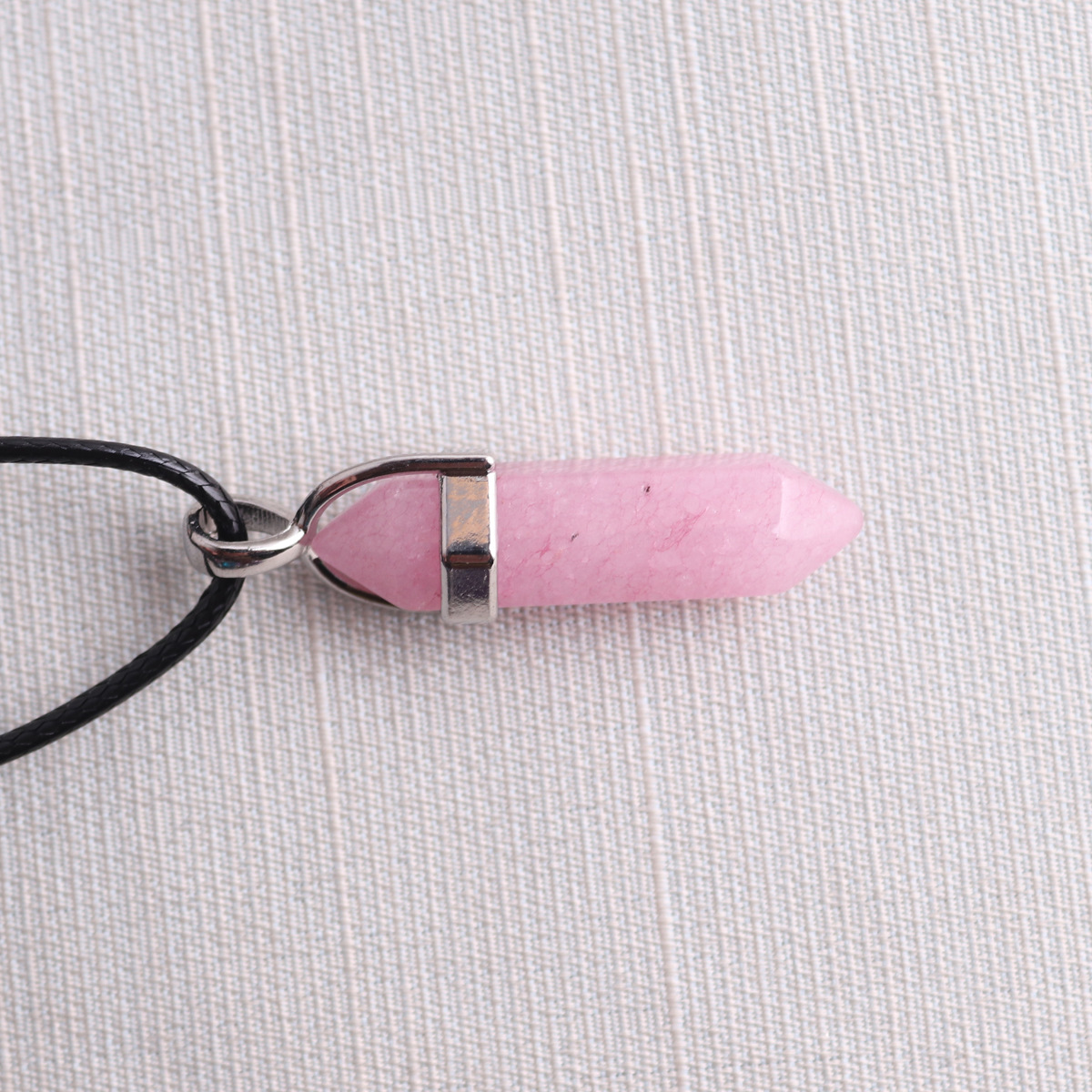 Picture of Natural Stone Hexagonal Pendant European and American Natural Crystal Hexagonal Prism Bullet Hexahedral Black Wax Rope Necklace