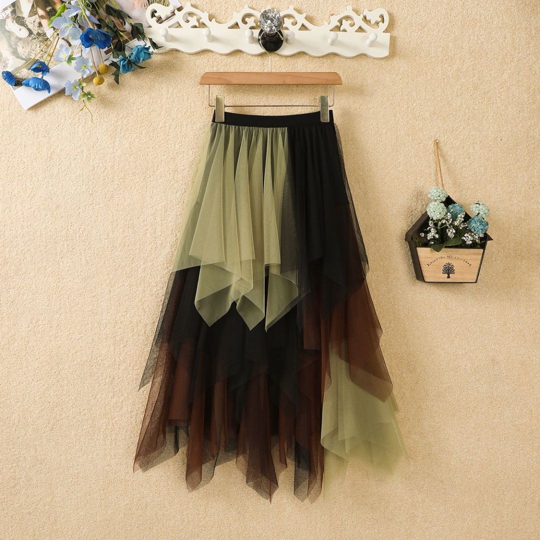 Picture of Irregular Mesh Skirt Women's Mid-length 2025 Spring New Veil Skirt High Waist All-match Slimming Skirt
