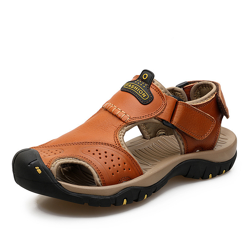 Genuine Leather Sandals for Men, New Trendy Summer Closed-Toe Sandals, Casual Beach Shoes for Men