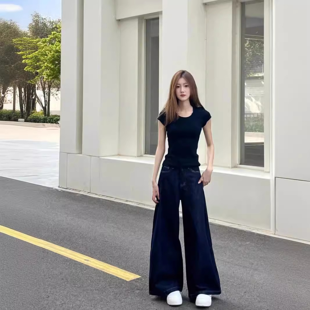 Tall Ladded American Style Retro Wide Leg Jeans Women's Autumn High Waist Slimming Loose Trendy Trumpet Tracks