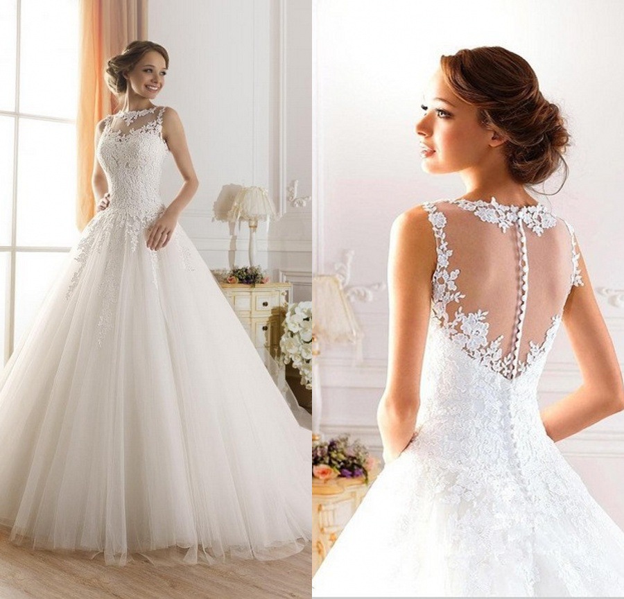 Amazon AliExpress new 2022 round neck lace long tail high waist Mori bridal elegant wedding dress