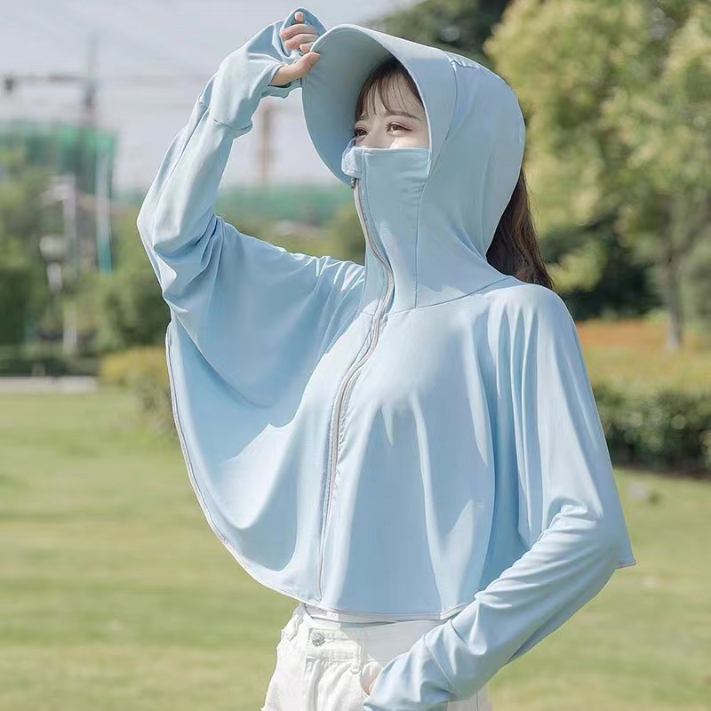 Picture of Summer Sun Protection Clothing Women's Ice Silk Capes Large Hat-brim Shawl Blouse Cycling Sun Protection Clothing Fashionable Loose Cycling Clothing