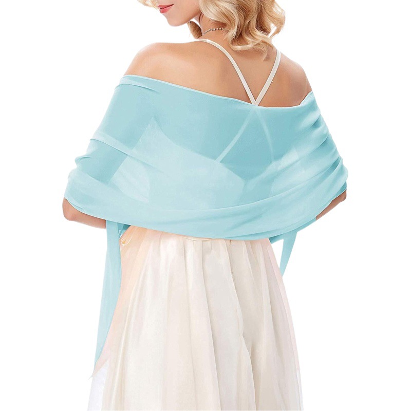 European and American New Evening Dress Shawl Chiffon Solid Color Scarf Wedding Dress Cheongsam with Satin Sunscreen Monochrome Long Shawl