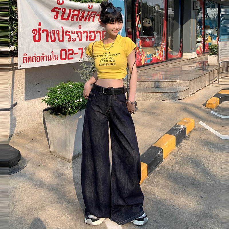 Denim Retro Wide-Leg Jeans for Women 2025 Spring New High-Waisted Loose Draped Slimming Look High Street Floor-Length Pants