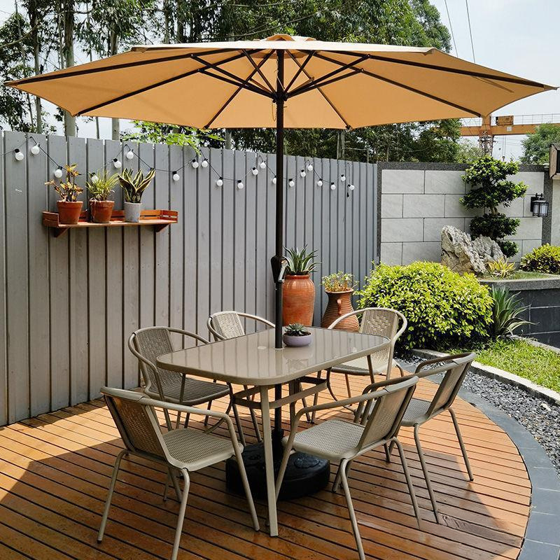 Outdoor Courtyard Parasol Garden Outdoor Leisure Open-Air Outdoor Cafe Balcony Table and Chair Combination Rattan Table and Chairs