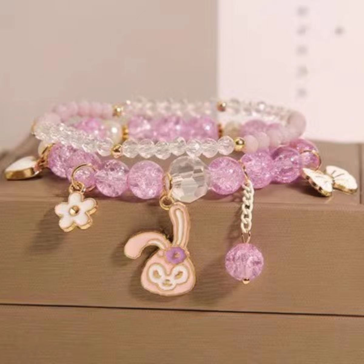 Picture of Cute Rabbit Children's Bracelet Female Princess Little Girl Crystal Beaded Student Korean Style BFF Sisters Bracelet Jewelry