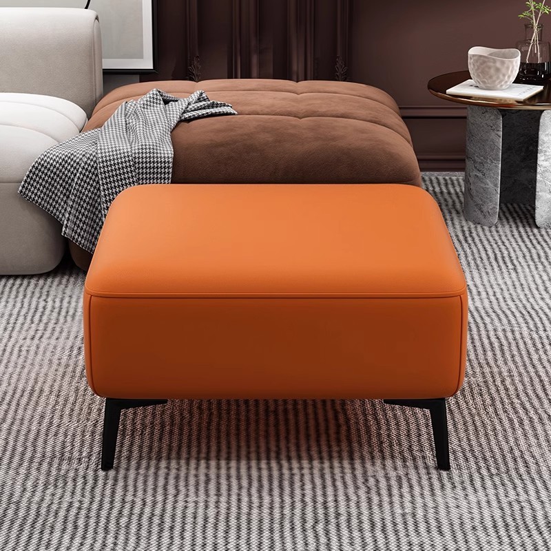 New Chinese Style Sofa Footrest Light Luxury Simple Cat Claw Leather No-Wash Shoe Changing Stool Living Room Footstool Square Home Bench