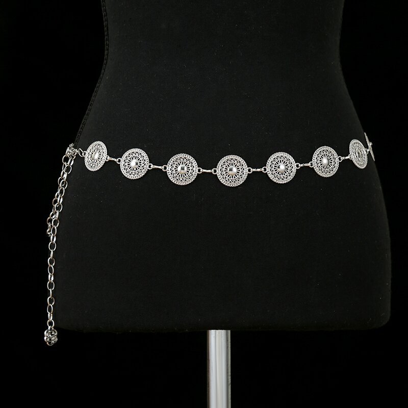 Women's Metal Waist Chain High-end Retro Hollow Carved Disc dress Belt Women's All-match Decorative Pants Chain