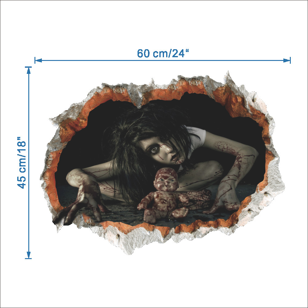 Picture of Foreign trade horror wall stickers Halloween 3D wall stickers bedroom living room trick female ghost decorative painting wholesale
