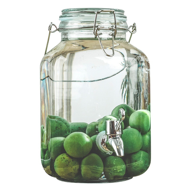 Picture of Wholesale sparkling wine glass bottle green plum bayberry wine bottle with tap brewing bottle household sealed pickled vegetable glass jar