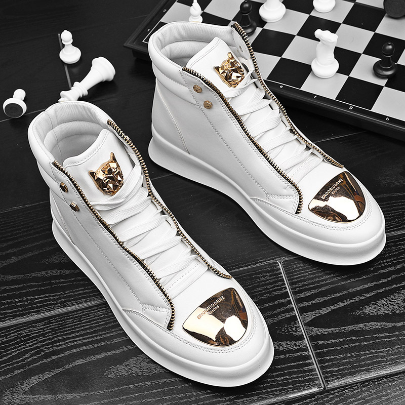 Cross-border New High-top Shoes Martin Leather Boots Fashion Korean Style Trendy Board Shoes Men's Casual Chelsea Men's Shoes Short Boots