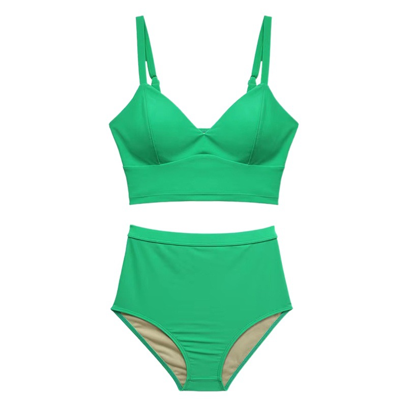 AliExpress Cross-border Swimsuit Bikini Women Split Push-up Swimsuit High Waist Pants Conservative Sexy Solid Color Bikini