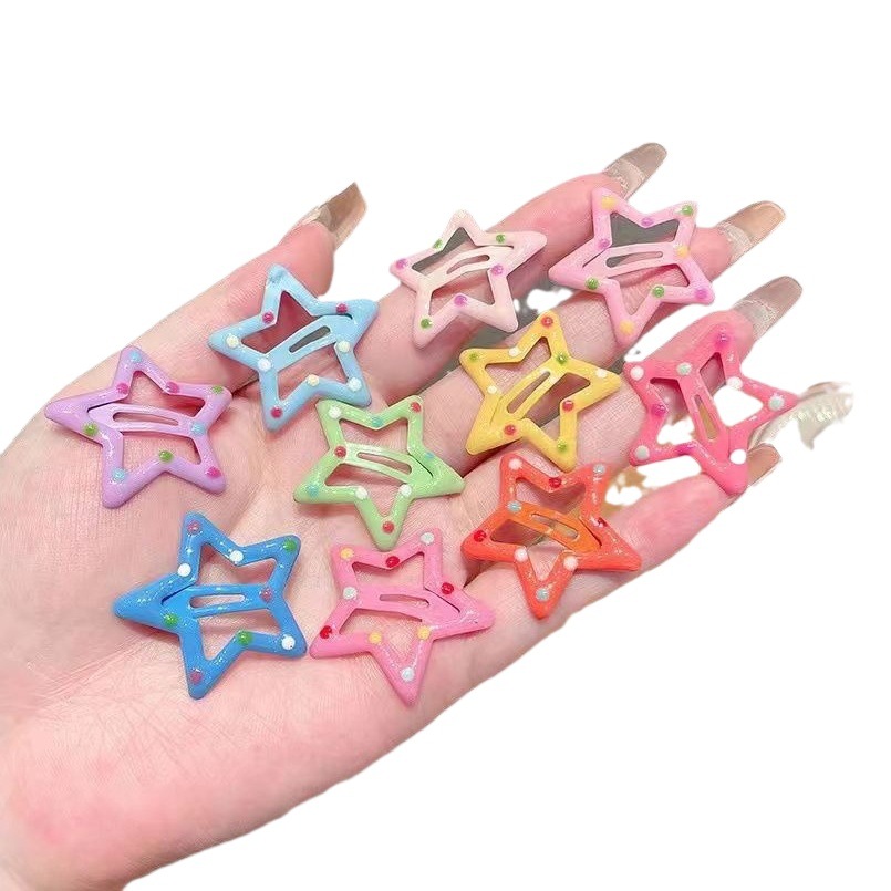 Picture of Dopamine polka dot five-pointed star hairpin girl's heart sweet broken hair BB clip children's colorful bangs little star hair accessories