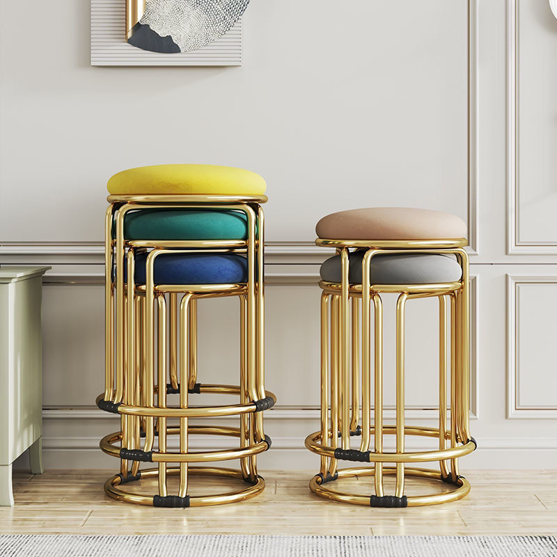 Nordic Stool for Home Use, Modern and Simple Steel Round Stool, Dining Table Small Stool, Stackable Light Luxury Lazy Stool