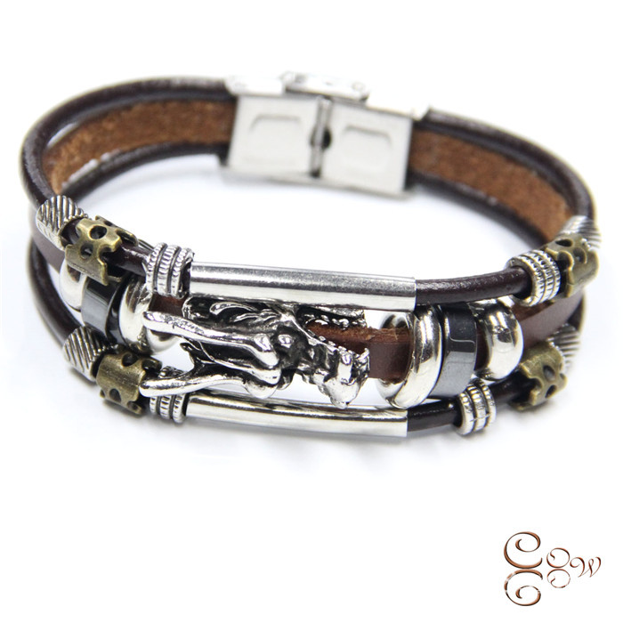 Handmade retro multi-layer cowhide bracelet domineering faucet alloy stainless steel watch buckle trendy men's jewelry wholesale factory