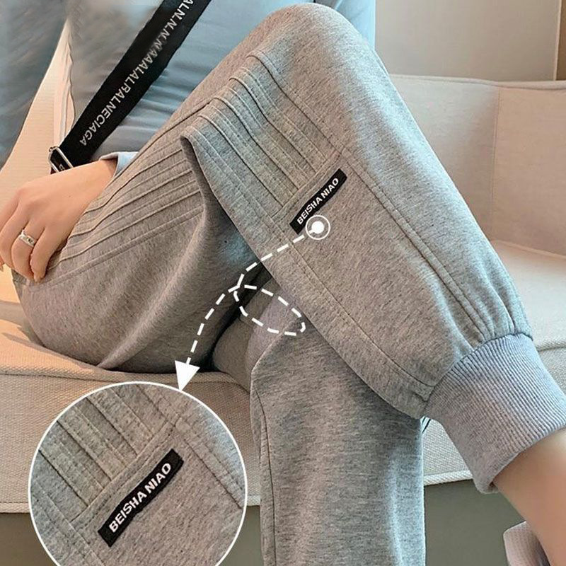 2023 autumn and winter New sports pants thin loose ankle-tied sweatpants straight harem casual fleece-lined all-matching pants