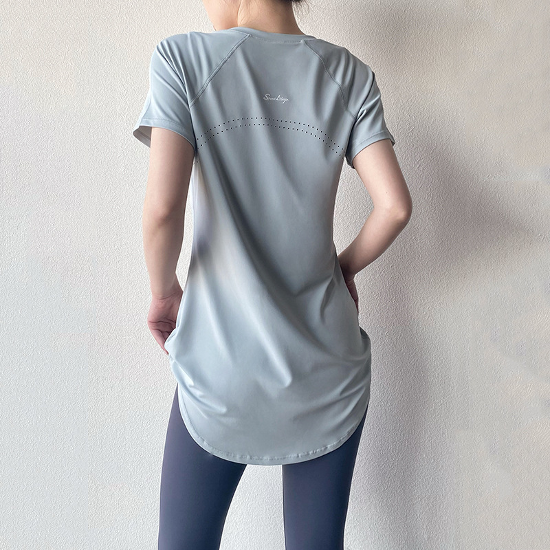 Yoga Wear Short-Sleeved Summer New Mid-Length Hip-Covering Slimming Look Quick-Drying Top Breathable Fitness Sports T-Shirt Women's Thin