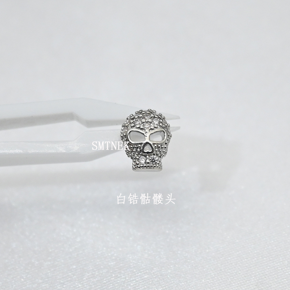 Picture of SMTNEK copper material multicolor zircon inlay retro skull mask lip stud earring piercing jewelry
