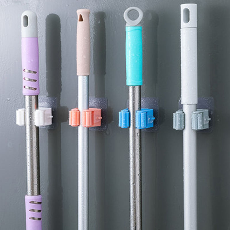 Mop Hook, No-Drill Bathroom Shelf, Broom Holder Clip, Wall-Mounted Storage Rack, No-Drill Mop Holder