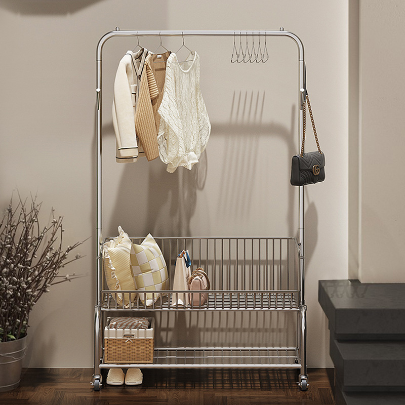Light luxury clothes drying rack floor-to-ceiling hanger in the bedroom hanger mobile coat rack household overnight clothes bag storage Q^l