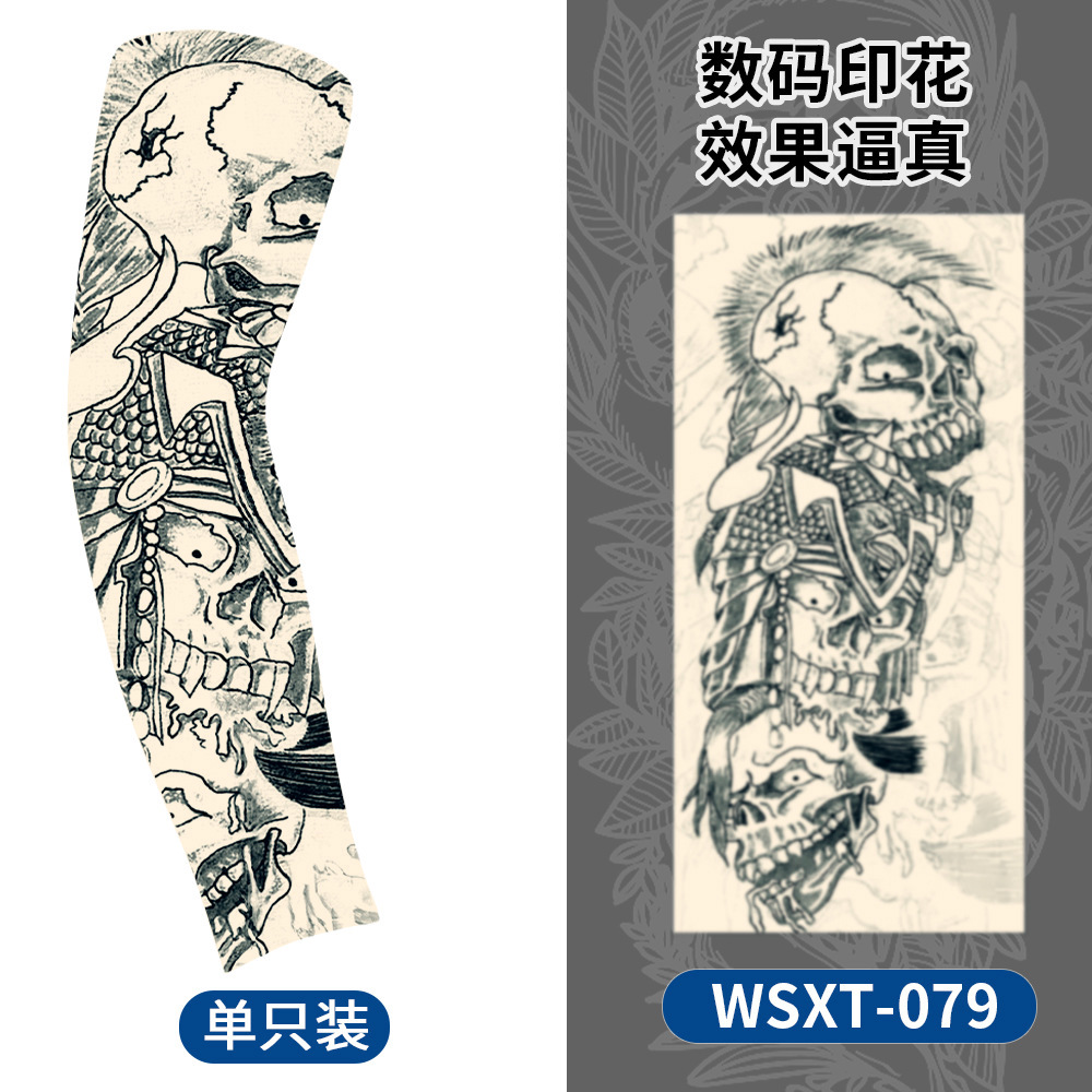 Picture of Summer Riding Sunscreen Tattoo Sleeve Simulation Tattoo Quick-drying Arm Protector Outdoor Sports Sunshade Breathable High Elastic Ice Sleeve