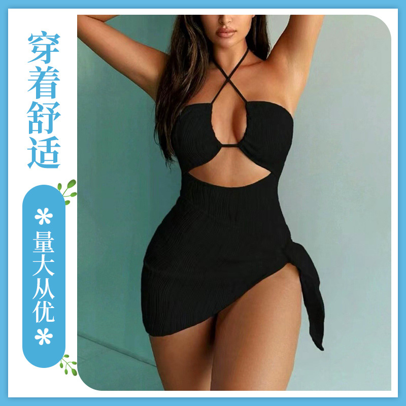 European and American New One-Piece Two-Piece Bikini Sexy Swimwear Sports Swimsuit Women's Wave Strip Cross-Border Foreign Trade Discount