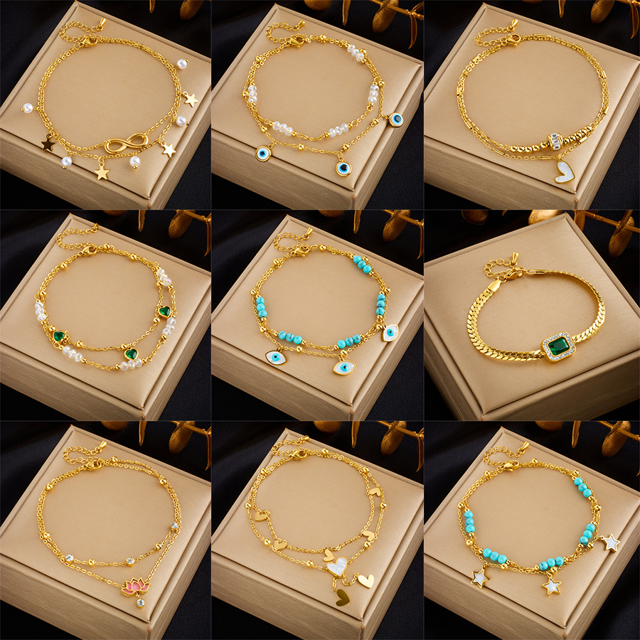 Picture of Fashion niche design simple high-end retro double-layer stacked Pearl Love Diamond five-pointed star pendant anklet