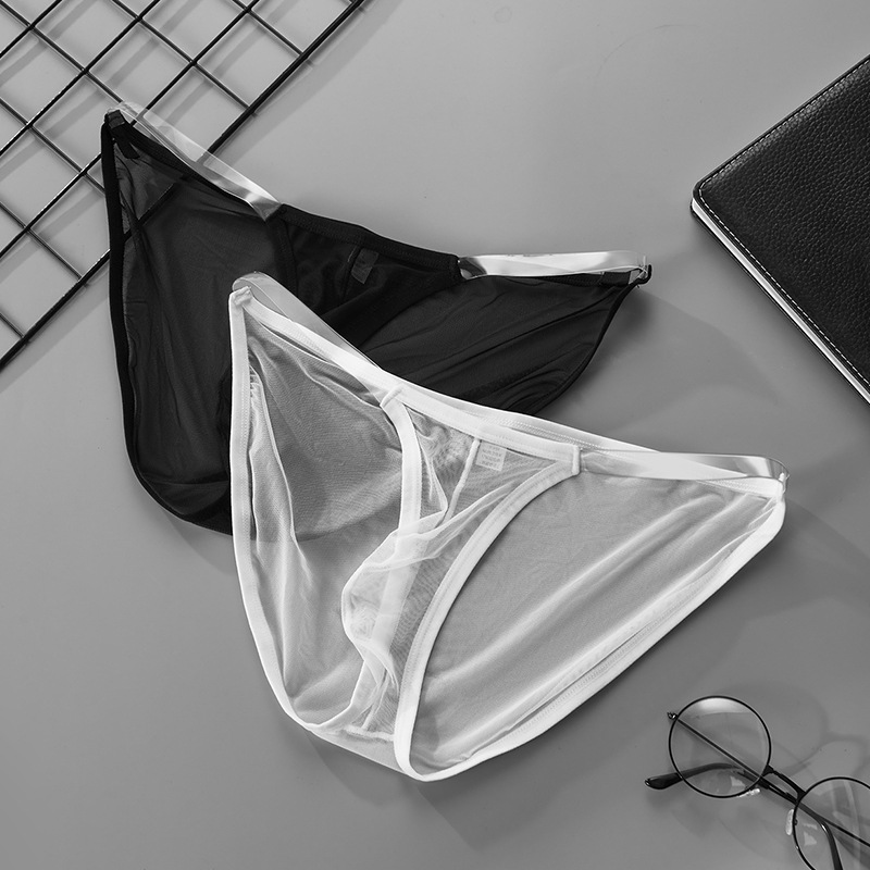 Men's Transparent Mesh Sexy Ice Silk Briefs Cross-Border Foreign Trade Low-Waist Sexy European and American Breathable See-Through Underwear