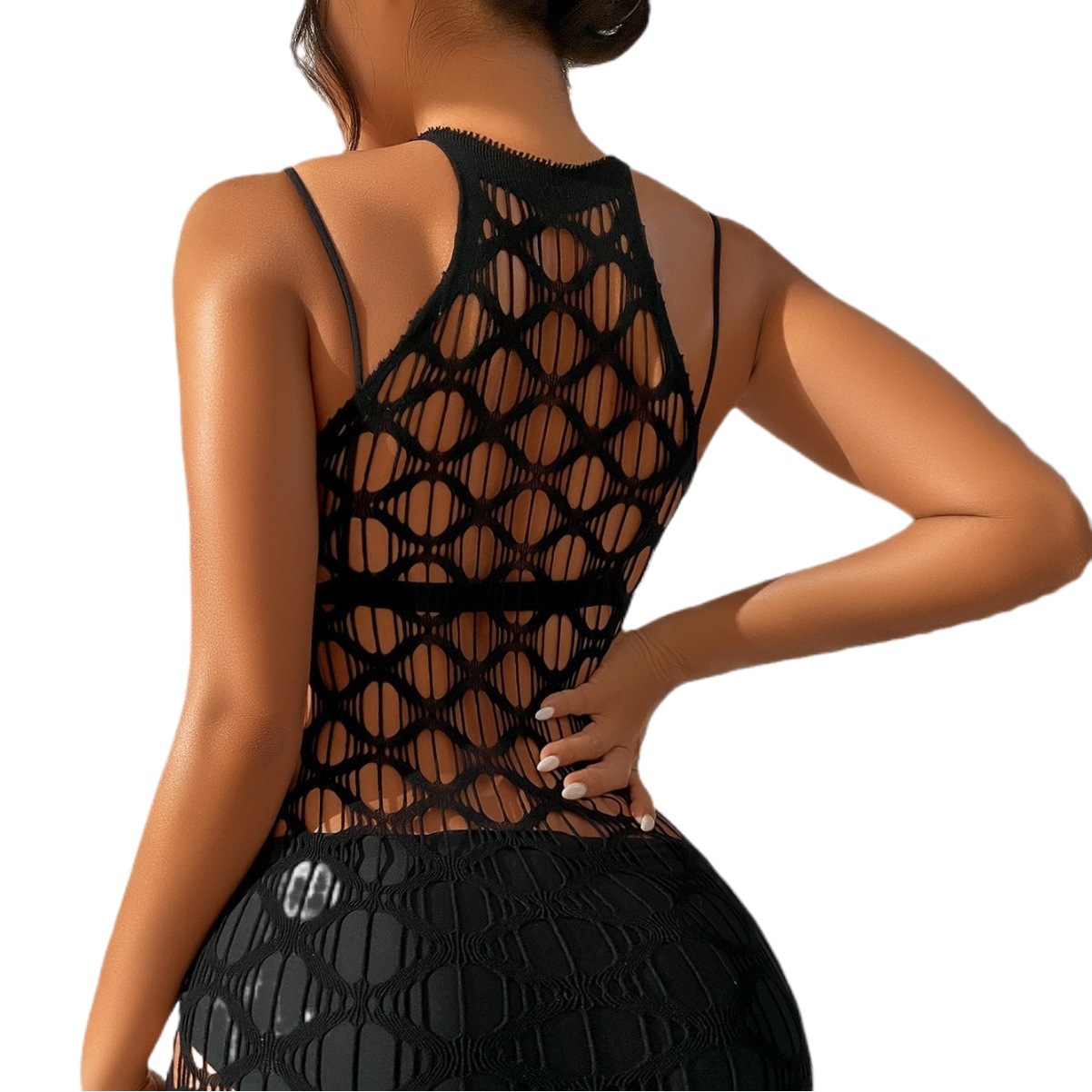 Benqian Sexy Lingerie Halter-Neck Tight-Fitting Nightclub One-Piece Bodycon Skirt Mesh Hollow-Out Sexy Temptation Uniform Yd86