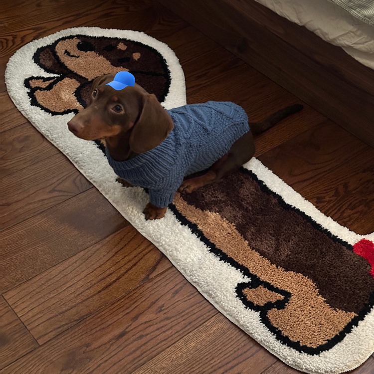 Cute Big Ears Dachshund Tufted Flocking Carpet Household Bedroom Bedside Blanket Thickened Non-Slip Living Room Sofa Mat