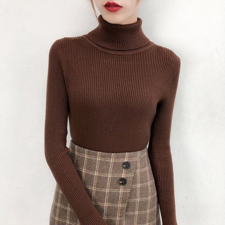 Picture of Autumn Clothing K-Style 2023 New Versatile Pure Color Slim Fit Pullover High Collar Warm Long-Sleeved Knitted Sweater for Women