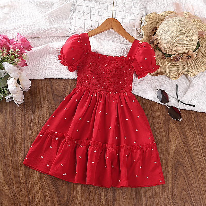 Picture of Girls dress explosions foreign trade children's clothing 2025 summer new western style wave point children's short sleeve princess skirt wholesale