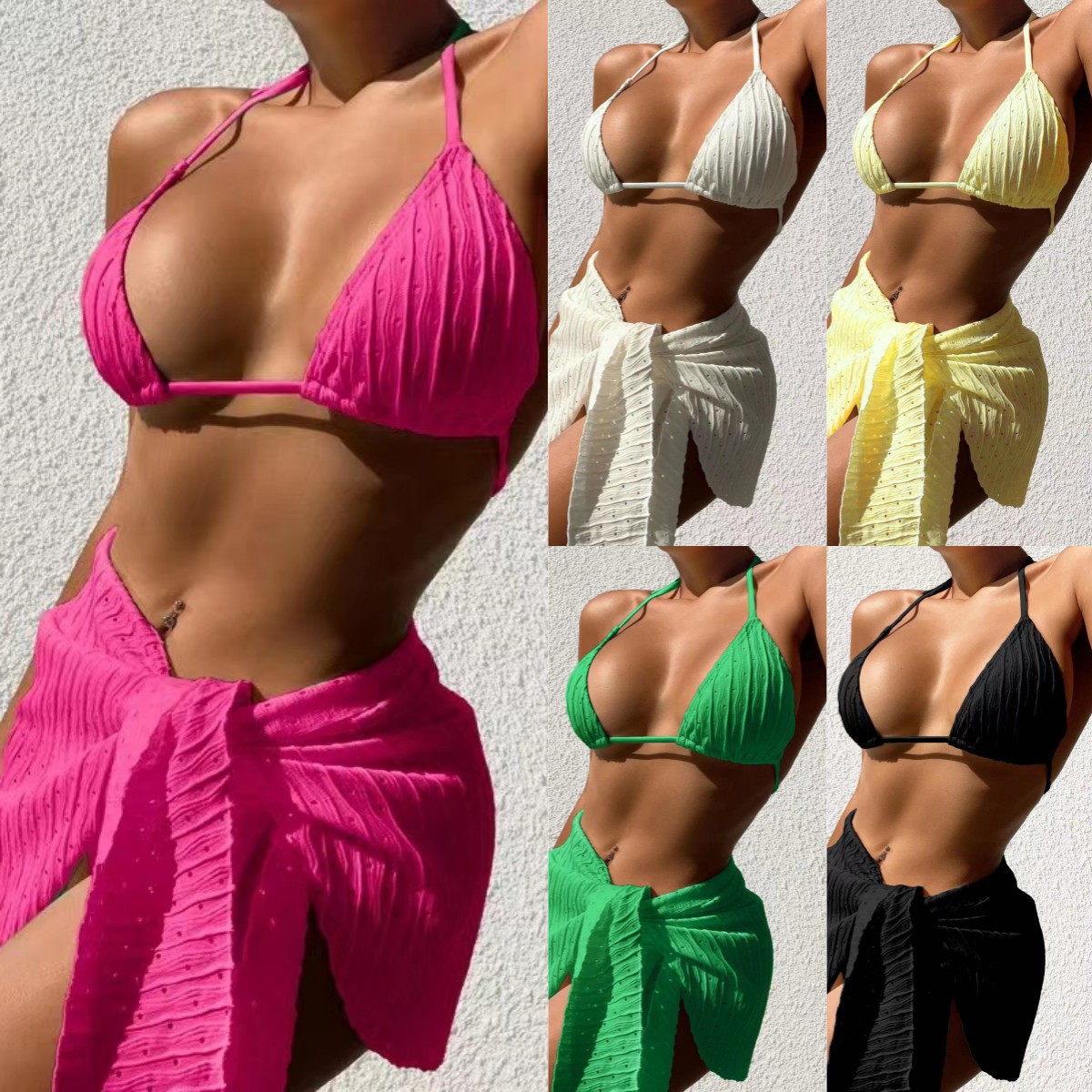 Bikini three-piece blouse neck European and American Amazon AliExpress swimsuit women's backless hot spring swimsuit
