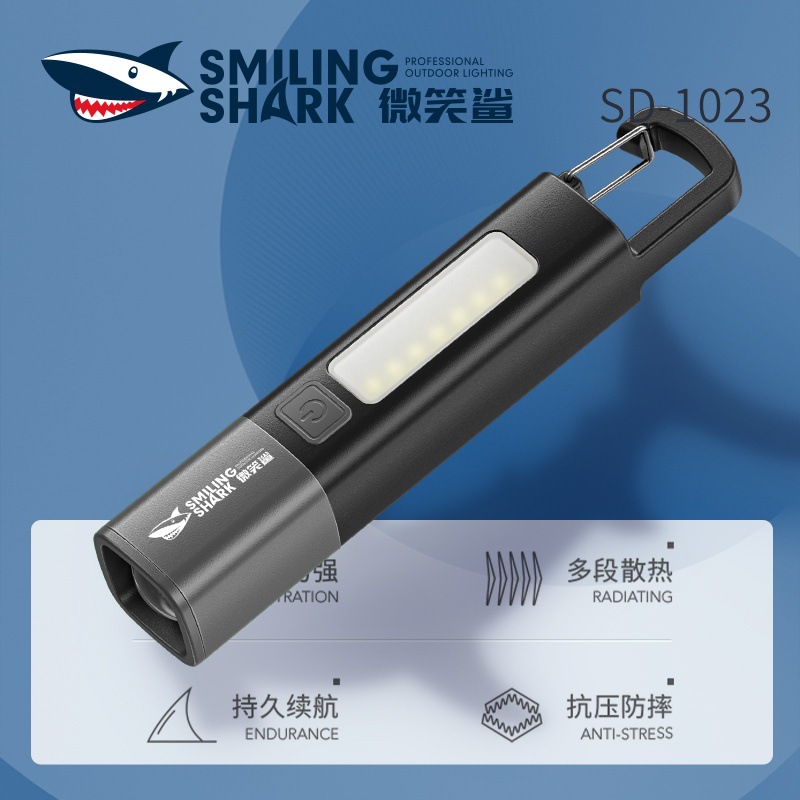 Outdoor mini flashlight, zoom, long-range COB floodlight flashlight, hook and lock design, camping flashlight