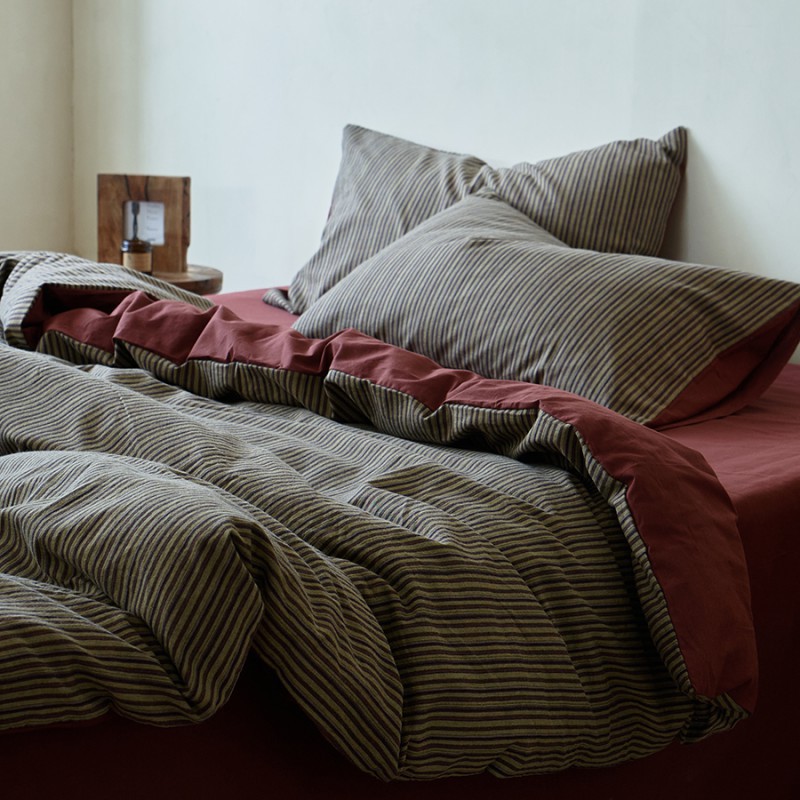 Japanese-style striped cotton yarn-dyed jacquard four-piece set of pure cotton class a maternal and infant grade bed sheet quilt cover for homestay hotel bedding 4