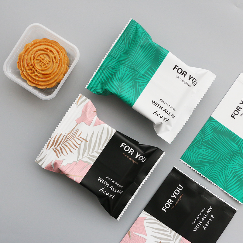 New creative Nordic green plant snowflake crisp egg yolk crisp packaging mid-autumn moon cake packaging bag aluminum film Machine seal bag 100