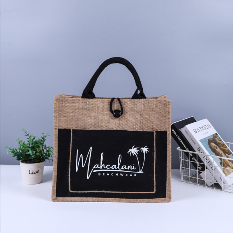 Linen Handbag Artistic Jute Bag Vintage diy Cotton and Linen Gift Fabric Storage Bag Custom logo