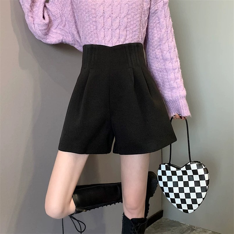 Autumn and winter white woolen shorts with boots women's autumn and winter high waist A- shaped pants winter wear base boots pants