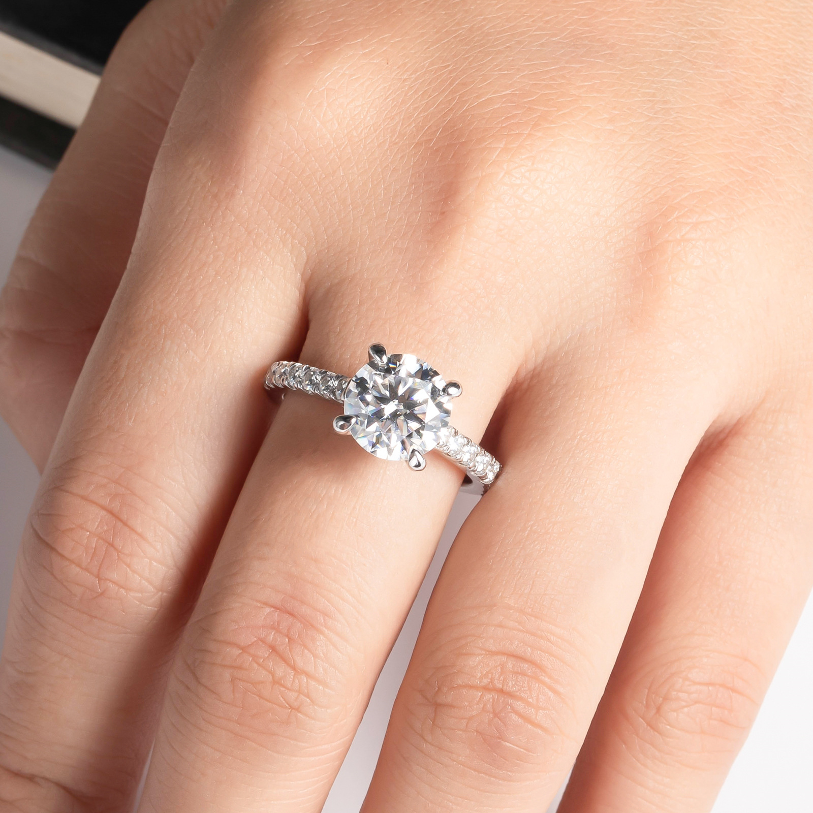 Cross-Border 3 Carat Engagement Ring Moissanite 925 Sterling Silver Row Ring Tiktok Live Supply Manufacturer Wholesale