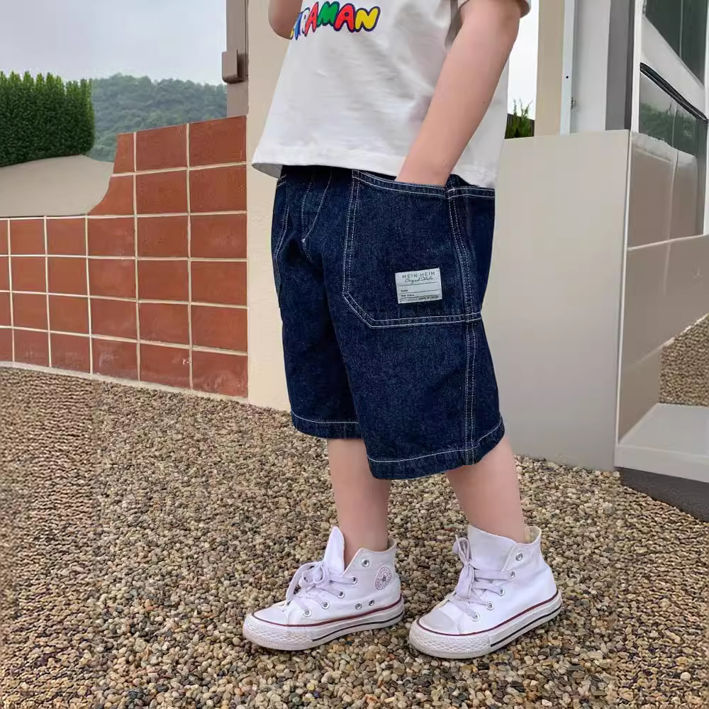 Boys Summer Pants 2024 New Kidsren's Clothing Internet Celebrity Kidsren's Five-Quarter Pants Summer Pants Versatile Jeans Trendy