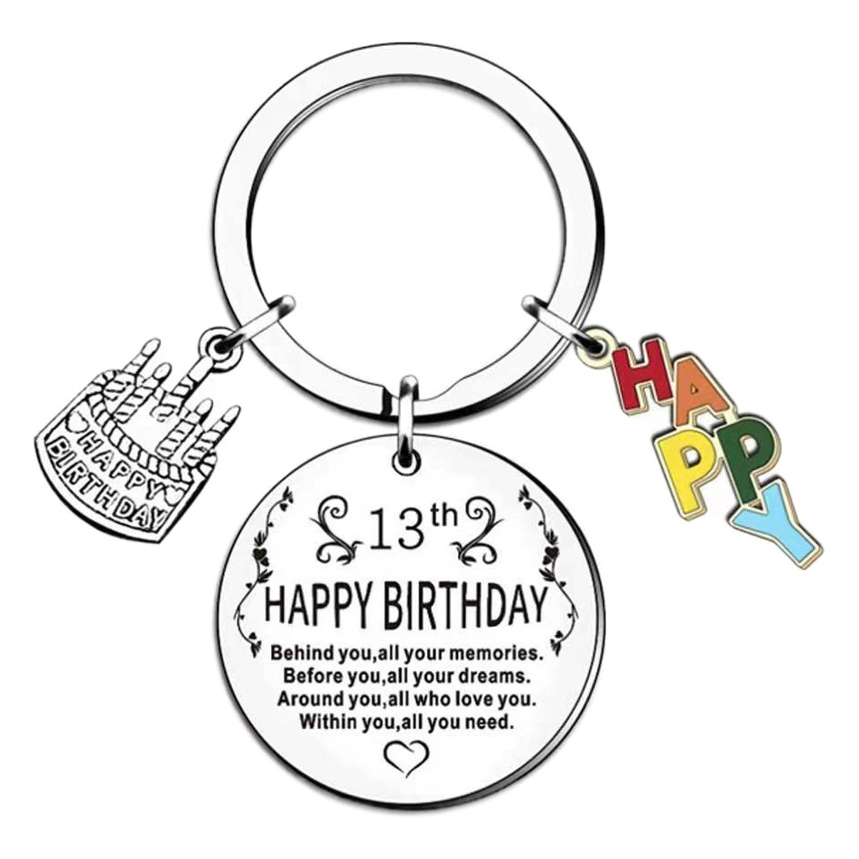 European and American cross-border HAPPY BIRTHDAY gift for friends and colleagues stainless steel BIRTHDAY small gift keychain pendant