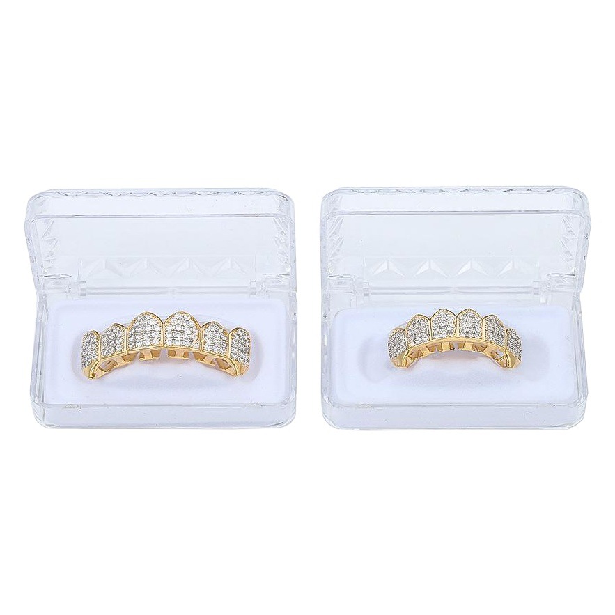 Cross-border European and American hip-hop braces gold braces vampire fangs micro-inlaid zircon gold teeth fashion decorative braces