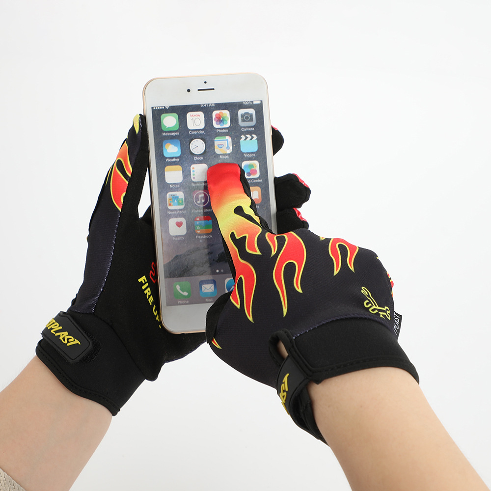 Picture of New fistplast Pattern Flame Pattern Touch Screen Ride Cross-country Motorcycle Wear-resistant Long Finger Gloves