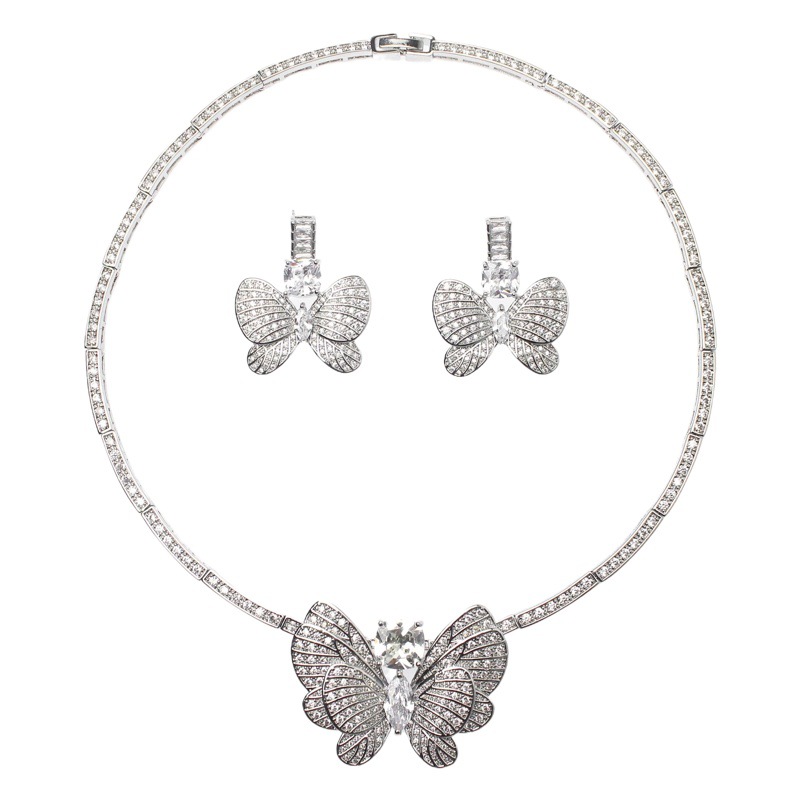 Cross-Border Zircon Butterfly Jewelry Set Inlaid with Yellow Diamond Necklace Jewelry Banquet Dress Accessories Jewelry Wholesale